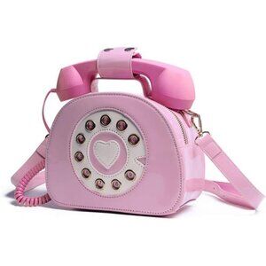 Telephone Shaped Purse Bag Women Pink Phone Tote Handbag Top Handle Shoulder